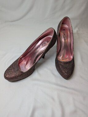 Glitter Platform Heels – Bronze Sparkle – Women's 10